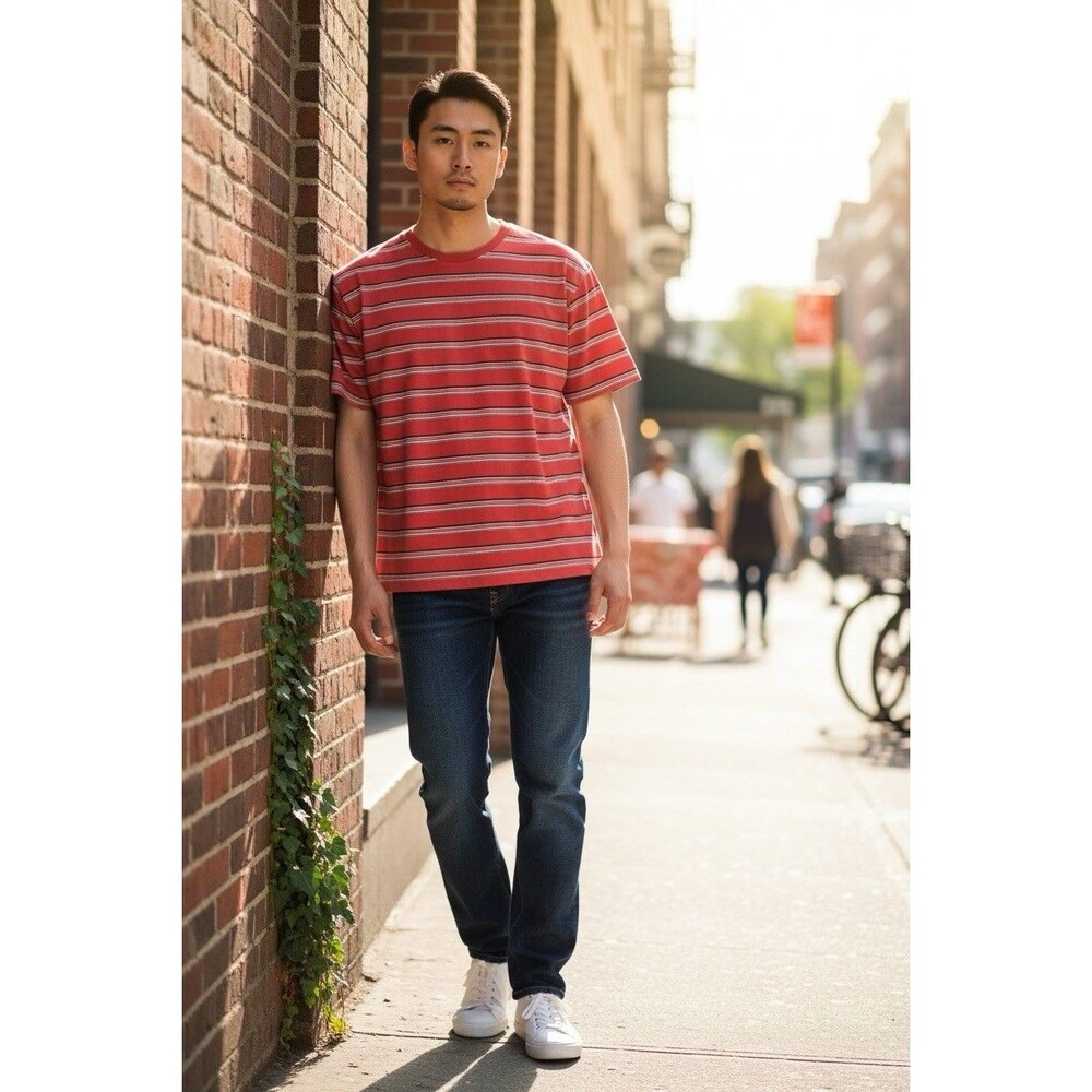Men's Lucky Brand Multi Color Striped  Y2K XL/TG Short Sleeve Tee Crew Neck